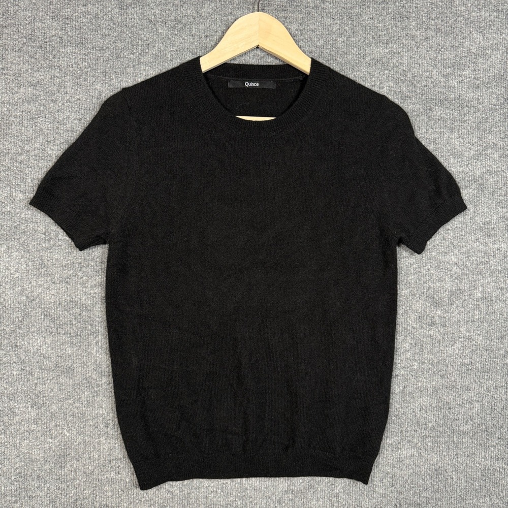 Quince Womens Size Medium Cashmere Tee Black Crew Neck Pullover Short Sleeves